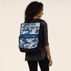 Winter Sneeuw Blau Camouflage Je naam Personalisee Rugtassen