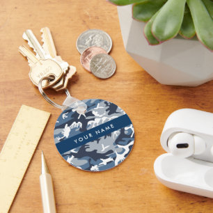 Winter Sneeuw Blau Camouflage Je naam Personalisee Sleutelhanger