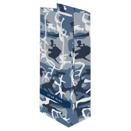 Winter Sneeuw Blau Camouflage Je naam Personalisee Wijn Cadeautas
