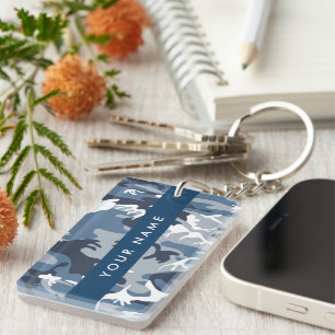 Winter Sneeuw Blauwe Camouflage Je naam Personalis Sleutelhanger