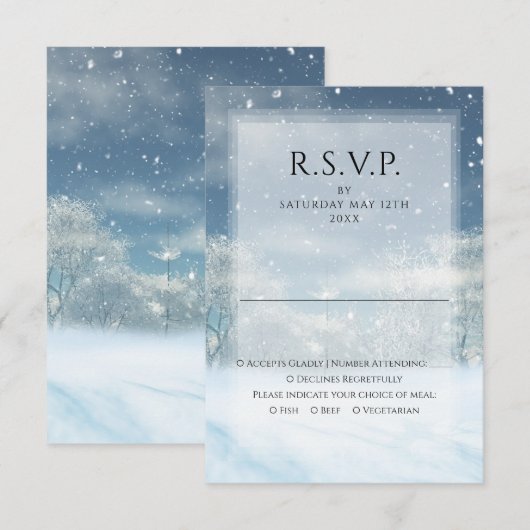 Winter sneeuw bos bruiloft RSVP kaartje (Voorkant / Achterkant)
