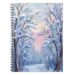 Winter Sneeuw Bos Watercolor Hout Schilderen Kaart Notitieboek