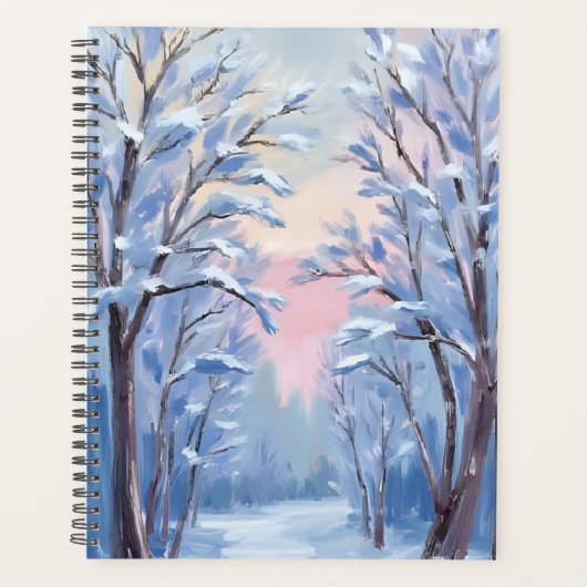 Winter Sneeuw Bos Waterverf Hout Schilderij Planner (Voorkant)