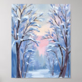 Winter Sneeuw Bos Waterverf Hout Schilderij Poster (Voorkant)