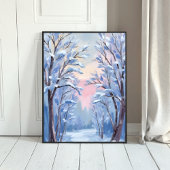 Winter Sneeuw Bos Waterverf Hout Schilderij Poster