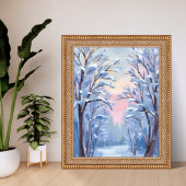 Winter Sneeuw Bos Waterverf Hout Schilderij Poster