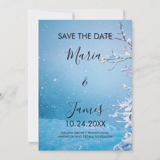 Winter Sneeuw Bruiloft Flat Save The Date Kaart (Voorkant)