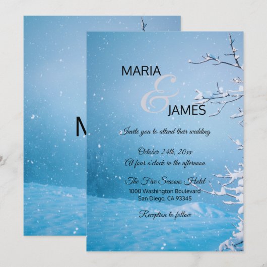 Winter sneeuw bruiloft kaart (Voorkant / Achterkant)