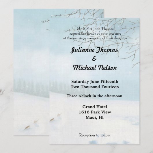 Winter sneeuw bruiloft kaart (Voorkant / Achterkant)