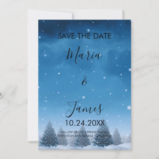 Winter Sneeuw Bruiloft Save The Date (Voorkant)
