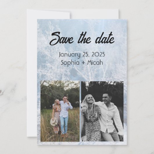 Winter Sneeuw Bruiloft save-the-date sjabloon Kaart (Voorkant)