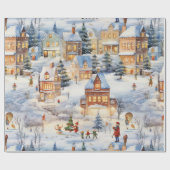 Winter Sneeuw Dorp Plezier Cadeaupapier (Vlak)