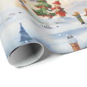 Winter Sneeuw Dorp Plezier Cadeaupapier (Rol Hoek)