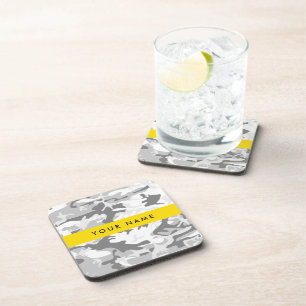 Winter Sneeuw Grijs Camouflage Je naam Personalise Bier Onderzetter