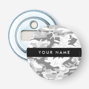 Winter Sneeuw Grijs Camouflage Je naam Personalise Button Flesopener