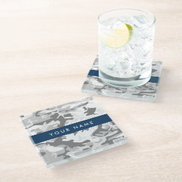 Winter Sneeuw Grijs Camouflage Je naam Personalise Glazen Onderzetter