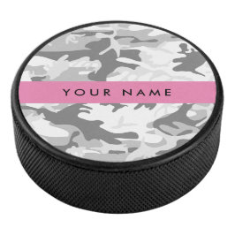 Winter Sneeuw Grijs Camouflage Je naam Personalise Hockey Puck