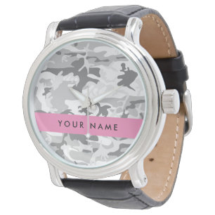 Winter Sneeuw Grijs Camouflage Je naam Personalise Horloge
