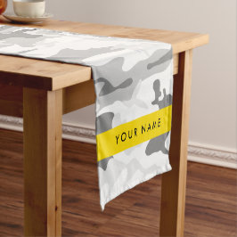 Winter Sneeuw Grijs Camouflage Je naam Personalise Korte Tafelloper