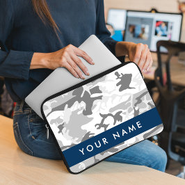 Winter Sneeuw Grijs Camouflage Je naam Personalise Laptop Sleeve