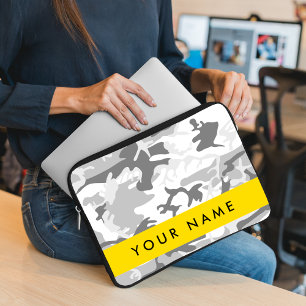 Winter Sneeuw Grijs Camouflage Je naam Personalise Laptop Sleeve