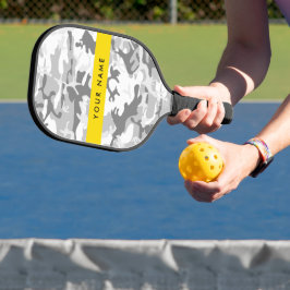 Winter Sneeuw Grijs Camouflage Je naam Personalise Pickleball Paddle