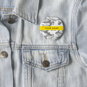 Winter Sneeuw Grijs Camouflage Je naam Personalise Ronde Button 5,7 Cm