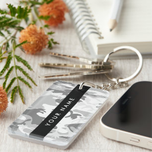 Winter Sneeuw Grijs Camouflage Je naam Personalise Sleutelhanger