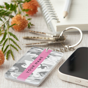 Winter Sneeuw Grijs Camouflage Je naam Personalise Sleutelhanger