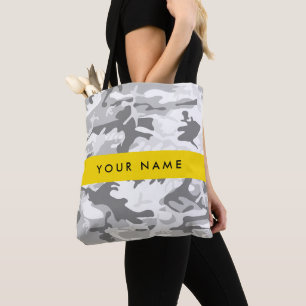 Winter Sneeuw Grijs Camouflage Je naam Personalise Tote Bag