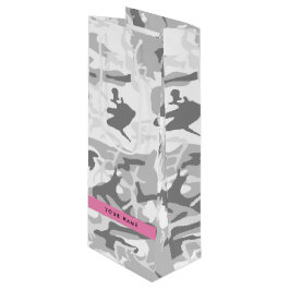 Winter Sneeuw Grijs Camouflage Je naam Personalise Wijn Cadeautas