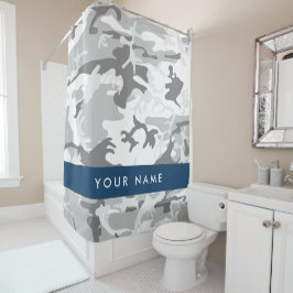 Winter Sneeuw Grijs Camouflage Jouw naam Personali Douchegordijn