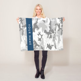 Winter Sneeuw Grijs Camouflage Jouw naam Personali Fleece Deken
