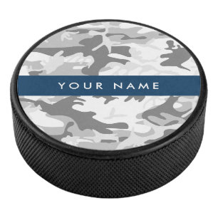 Winter Sneeuw Grijs Camouflage Jouw naam Personali Hockey Puck