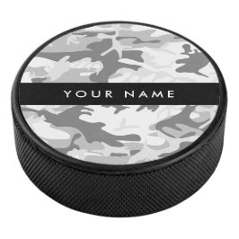 Winter Sneeuw Grijs Camouflage Jouw naam Personali Hockey Puck