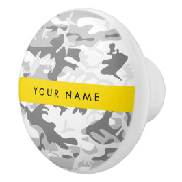 Winter Sneeuw Grijs Camouflage Jouw naam Personali Keramische Knop