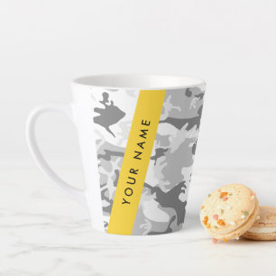 Winter Sneeuw Grijs Camouflage Jouw naam Personali Latte Mok