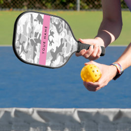 Winter Sneeuw Grijs Camouflage Jouw naam Personali Pickleball Paddle