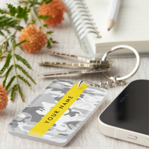 Winter Sneeuw Grijs Camouflage Jouw naam Personali Sleutelhanger