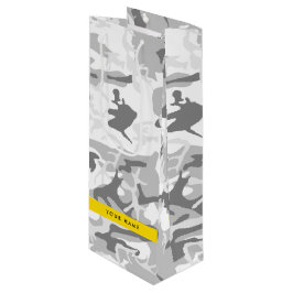 Winter Sneeuw Grijs Camouflage Jouw naam Personali Wijn Cadeautas