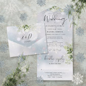 Winter Sneeuw Groen Bloemen Details RSVP Bruiloft All In One Uitnodiging