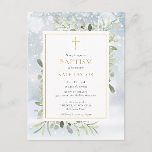 Winter Sneeuw Groen Huwelijksvoltrekking Uitnodigi Uitnodiging Briefkaart (Voorkant)