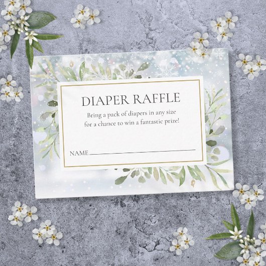 Winter Sneeuw Groene Luier Raffle Baby shower Informatiekaartje