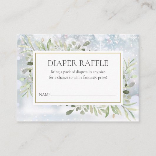 Winter Sneeuw Groene Luiers Tombola Baby Shower Informatiekaartje (Voorkant)