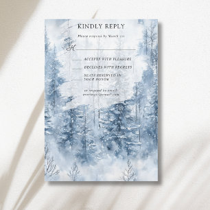 Winter Sneeuw Grove Dennenboom Berg Bruiloft RSVP Kaartje