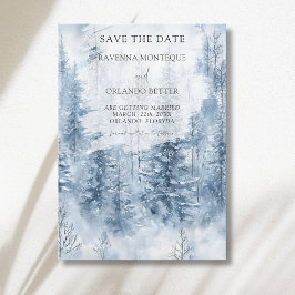 Winter Sneeuw Grove Dennenboom Berg Huwelijk Save The Date