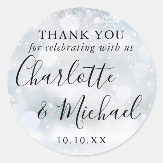 Winter sneeuw handtekening bruiloft gunst dank u ronde sticker (Voorkant)