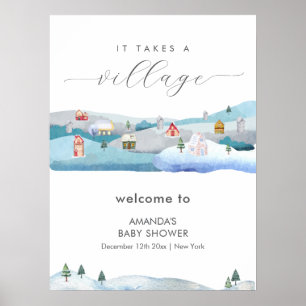 Winter Sneeuw Het Duurt Een Dorps Baby Shower Welk Poster