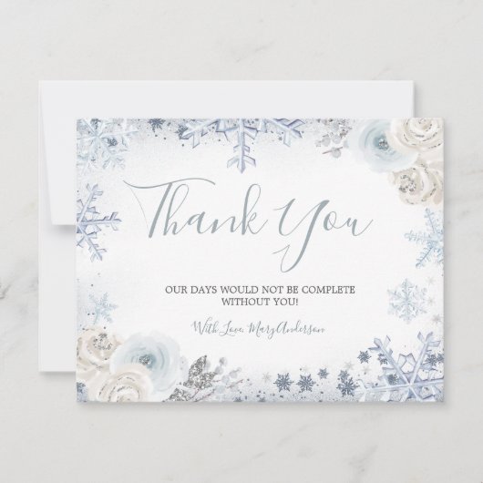 Winter Sneeuw in Liefde Sneeuwvlok Bruiloft Feest Bedankkaart (Voorkant)