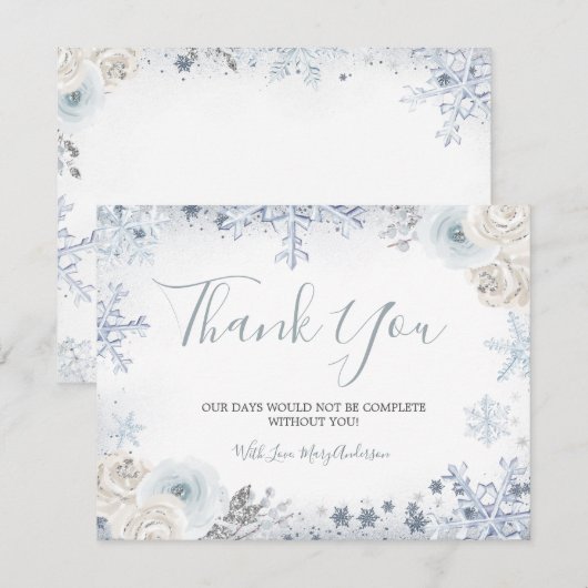 Winter Sneeuw in Love Sneeuwvlok Bruidsmeisjesfees Bedankkaart (Voorkant / Achterkant)